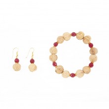 Natural Jewellery Set SUMMER – Bracelet & Earrings with Agat & Natural Seed Beads – Natural/Summer (Red)