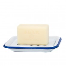 Enamel Soap Dish White-Blue in Retro Design