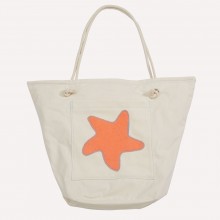Beach Bag with Starfish, Natural/Sea Green, Organic Cotton