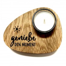 Holzpost Oak Tea Light Holder with engraving Genieße den Moment