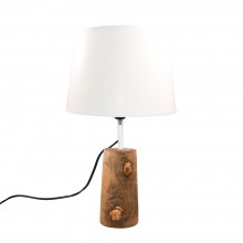 Table Lamp CHARLOTTE-JUDITH Olive Wood Lamp Base Cylinder & Textile Shade white