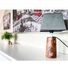 Table Lamp ELISABETH-JUDITH Olive Wood Lamp Base Cylinder & Textile Shade olive-green