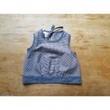 Light Blue-Checked/Jeans Loose Tanktop Blouse, Organic Cotton