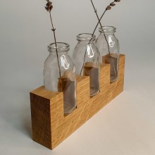 Dry Flower Oak – Bottle Vases on Wood Tray