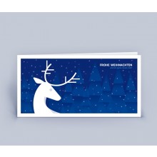 Christmas Card blue with Deer in noble Design, DIN long Set of 5 (German)