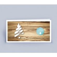 Christmas Card wooden look with Christmas Tree, DIN landscape bright white premium recycled paper (German)