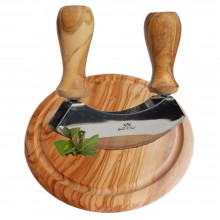 Mincing Knife and Mezzaluna Chopper DESIGN plus & round Chopping Board