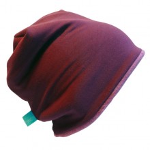 Winter Beanie Hat 'Line Plain Solid Colour' – Organic Cotton Jersey & Fleece, Aubergine, one size for adults