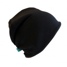 Winter Beanie Hat 'Line Plain Solid Colour' – Organic Cotton Jersey & Fleece, Black, one size for adults
