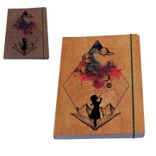 Notebook Girl‘s Galaxy with genuine wooden Book Cover, Cherry or Walnut Wood