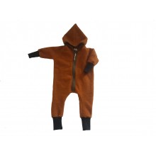 Eco Wool Fleece Baby Jumpsuit with hood & zipper, amber