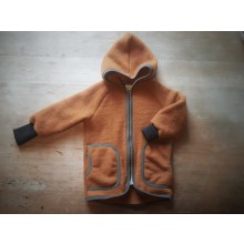 Organic Wool Fleece Raglan Jacket Amber, with Hood & Zip