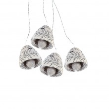 Christmas Pendant 'Green XMAS' made from recycled Paper Set of 4 – Bell grey (recycled natural)