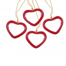 Christmas Pendant 'Green XMAS' made from recycled Paper Set of 4 – Heart red