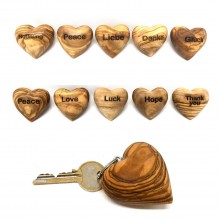 Engraved Solid Olive Wood Heart Key Fob with inspiring Stroke