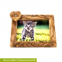 Olive Wood Picture Photo Frame with Heart 10x15 cm, Engraving possible
