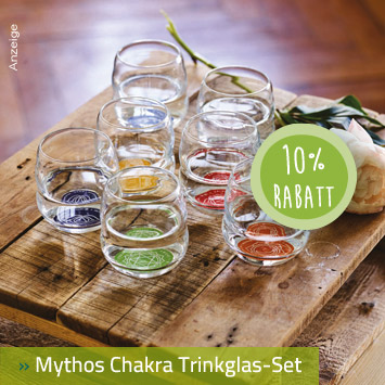 Mythos Chakra Set Trinkglas mit Affirmationen